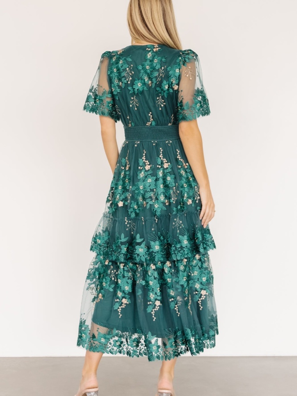 Baltic Born Lotte Embroidered Midi Dress | Emerald Size MM - Picture 5 of 5